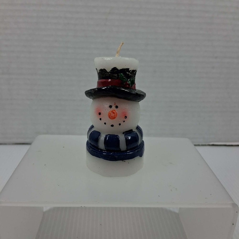 Vintage Snowman Christmas Candle Hand Painted Winter Holiday Decor 3.5 Inch